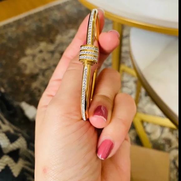 Classic 10k Gold Plated Cz Diamond Bangle bracelet - Picture 12 of 16